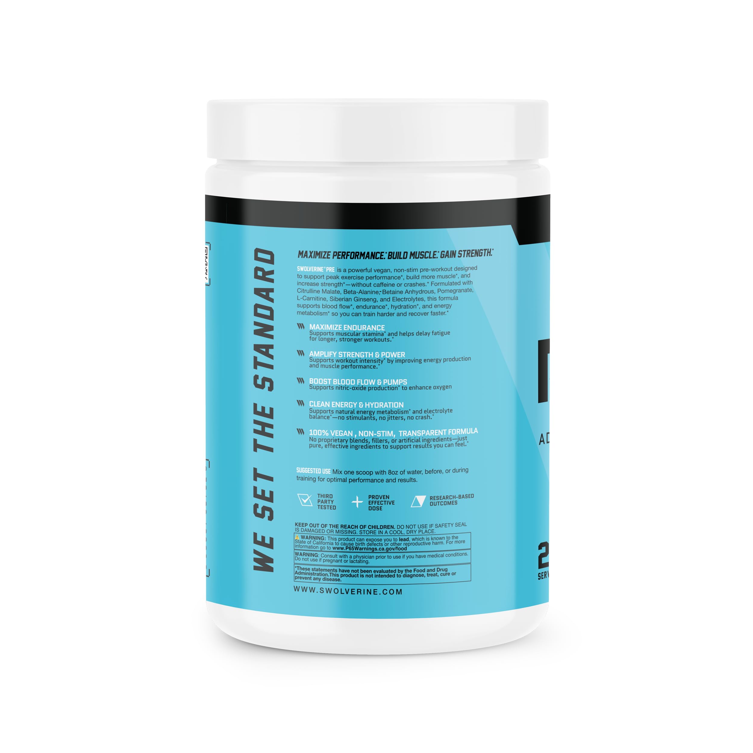 Swolverine PRE ingredient label highlighting key compounds for pumps and endurance