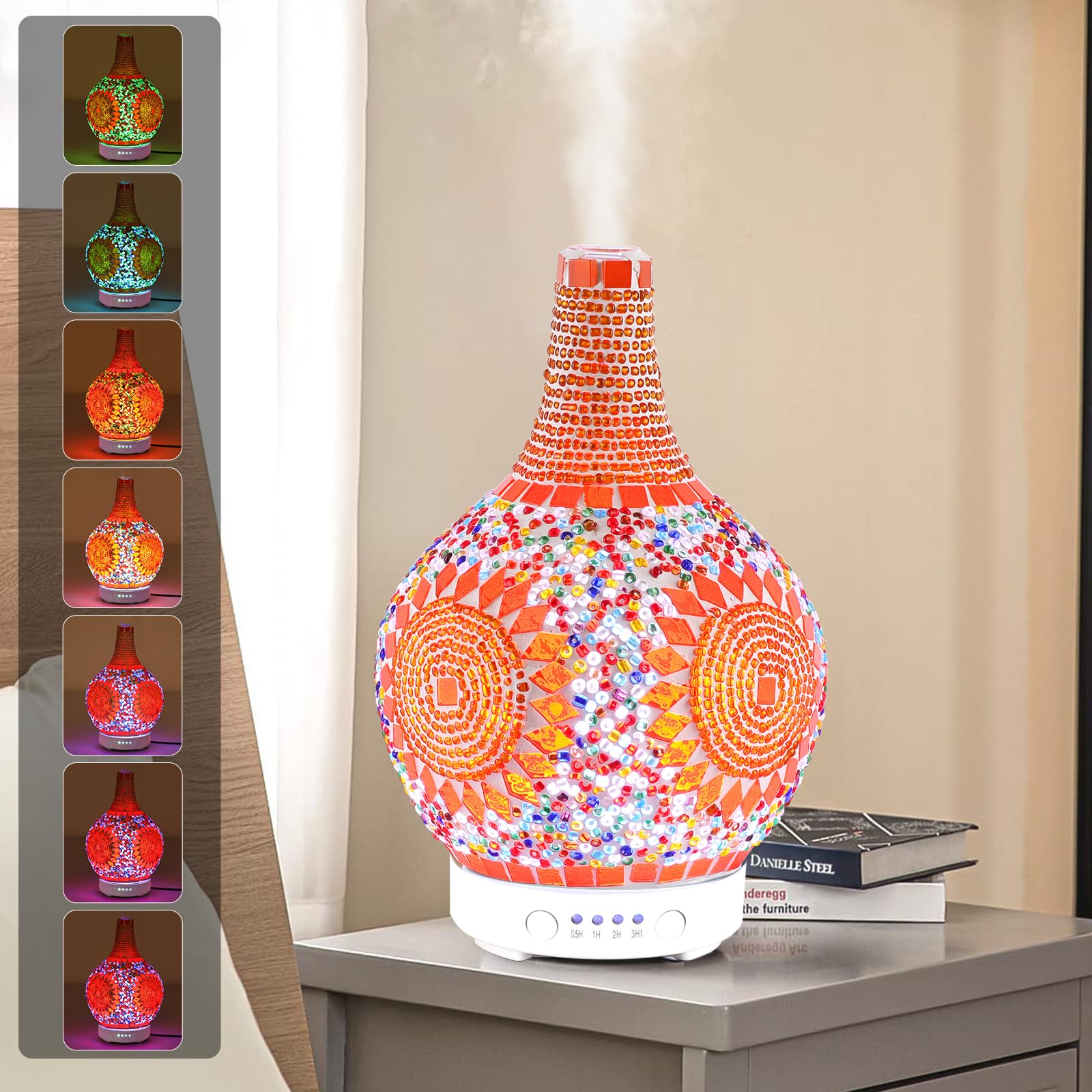Swordforce Mosaic Glass Diffuser with Tiffany sunflower design adds decorative aroma ambiance to your living room.