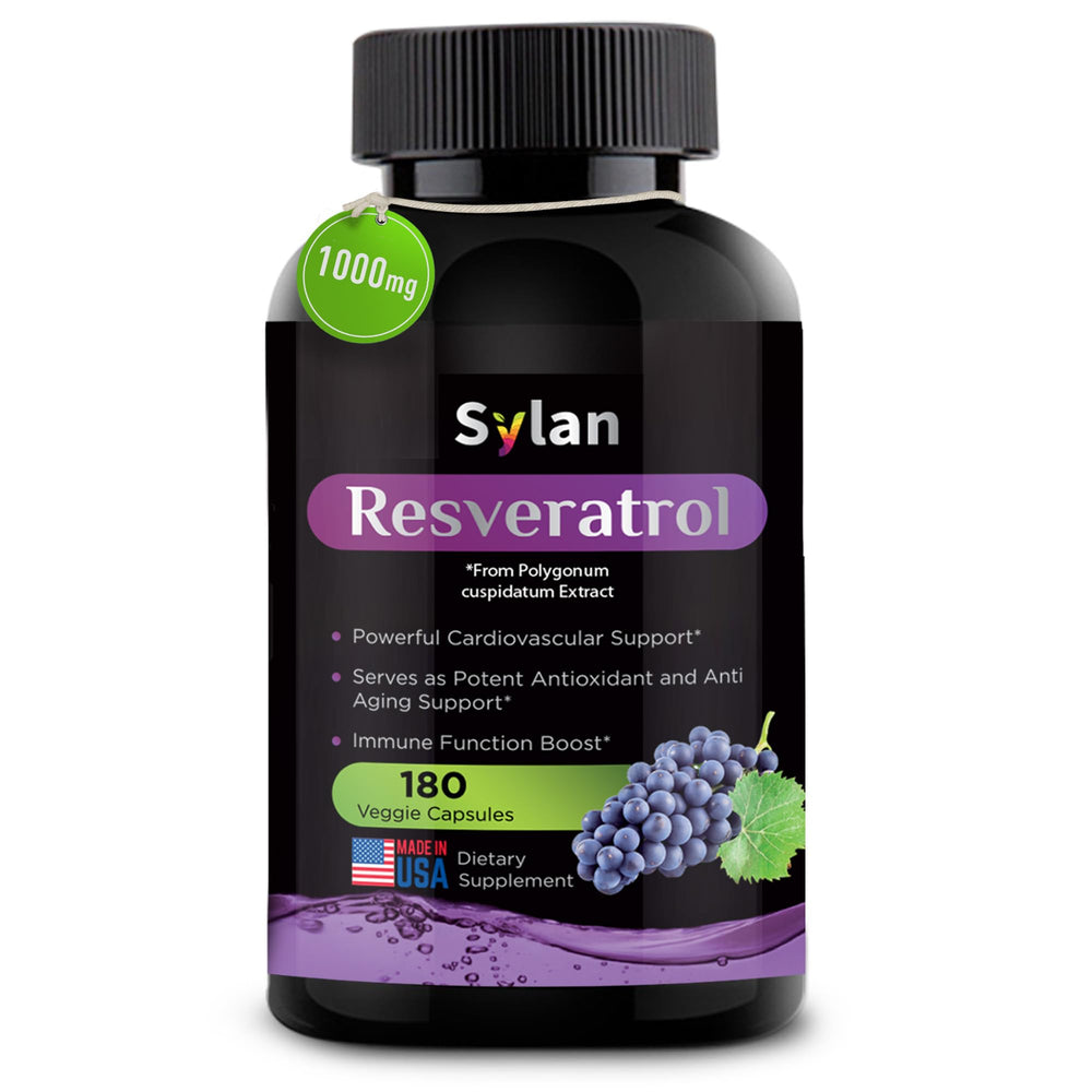 SYLAN Resveratrol bottle front highlighting packaging and antioxidant focus