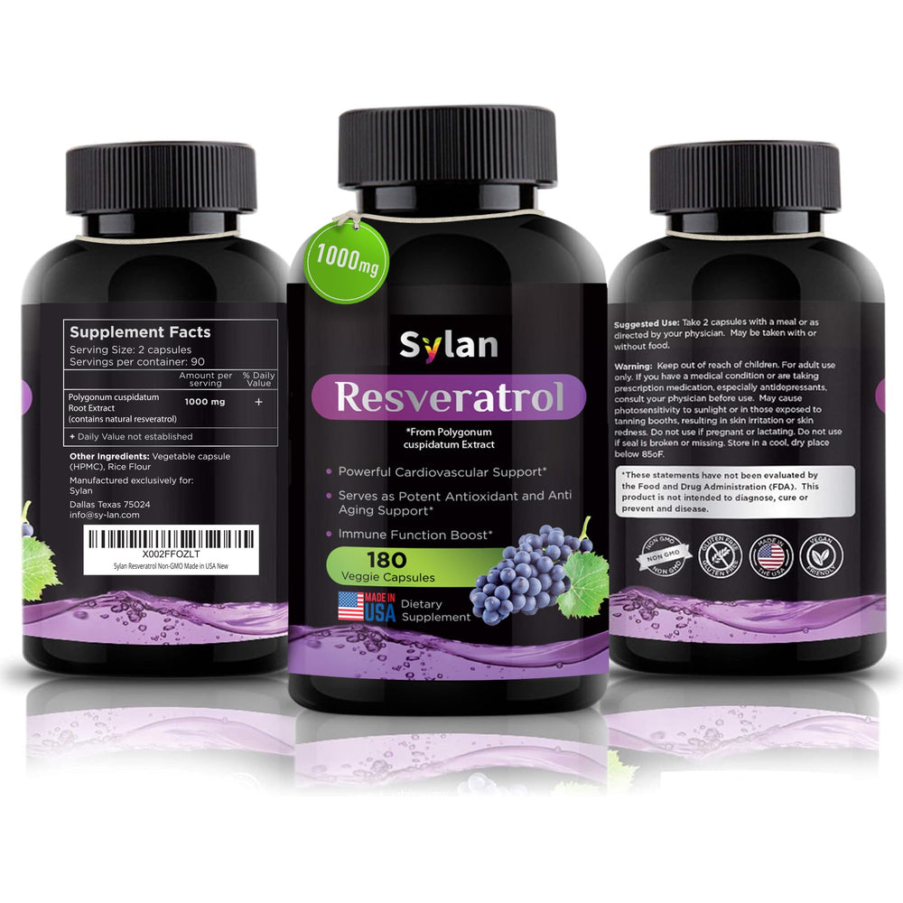 SYLAN Resveratrol USA-made seal on packaging ensuring quality