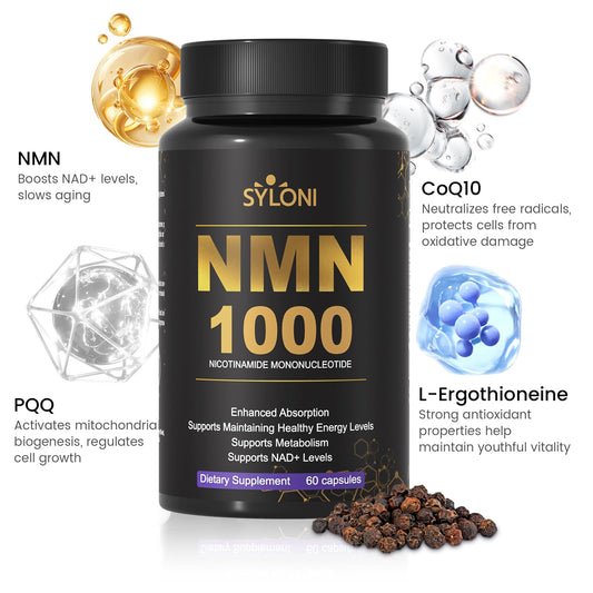 Syloni NMN bottle label close-up highlighting ingredients and purity
