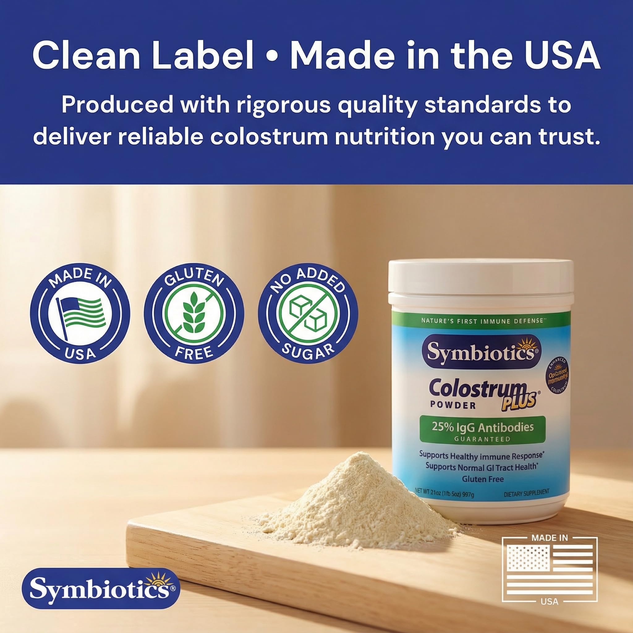 Unflavored Colostrum Plus Powder blends easily into drinks for daily use.