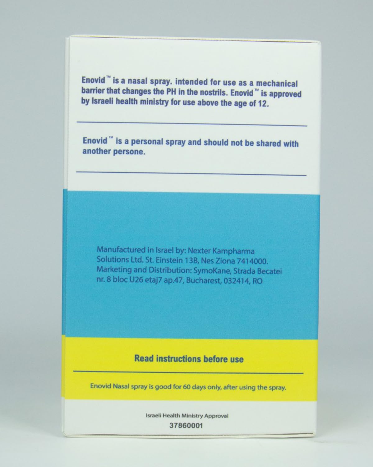 Symo Kane Enovid daily-use application demonstrates 2 sprays per nostril.