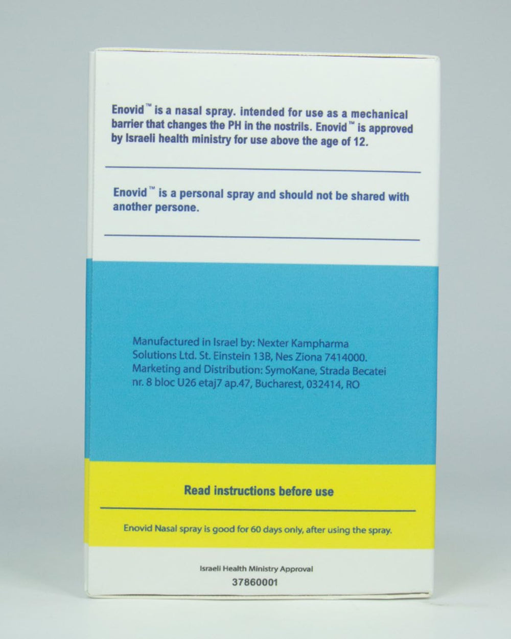 Symo Kane Enovid daily-use application demonstrates 2 sprays per nostril.