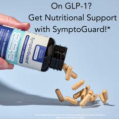 SymptoGuard GLP-1 bottle displays nutrition facts panel for informed use