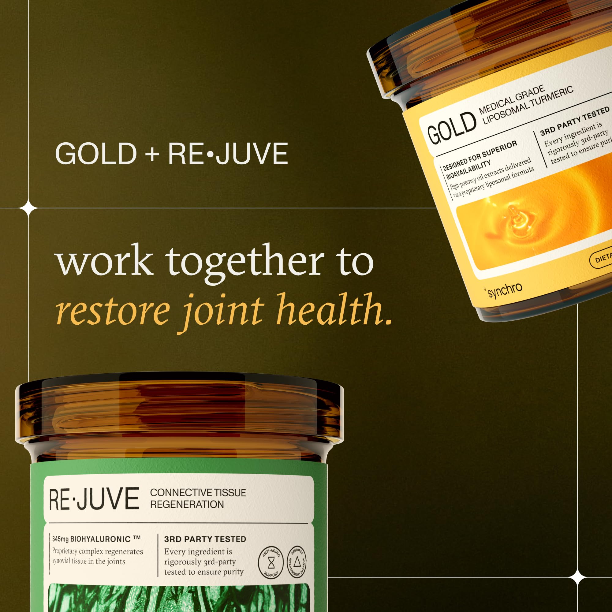 Synchro Gold oil-based capsules shown for easy daily use.
