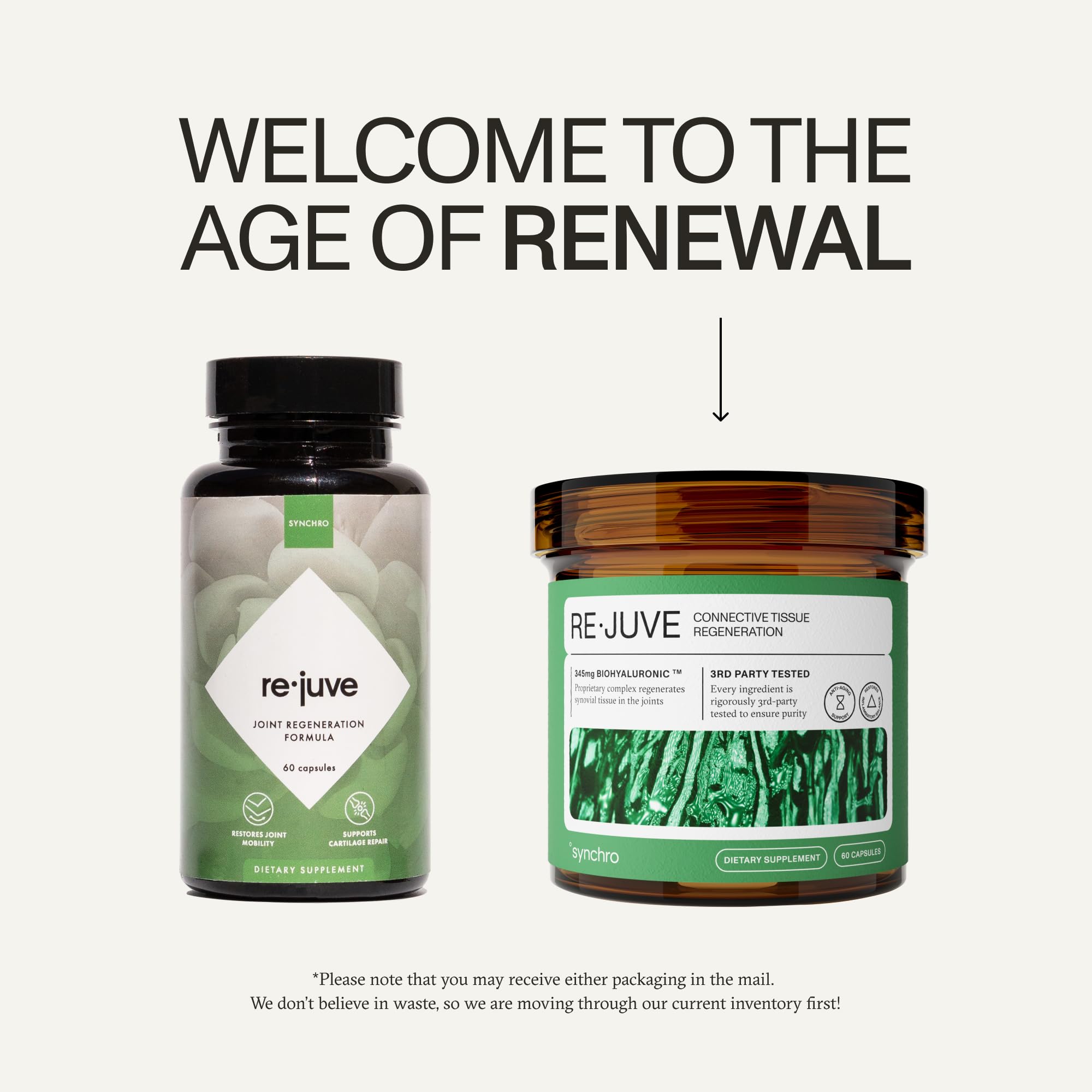 Synchro ReJuve joint capsules in hand highlight portable use for active routines.