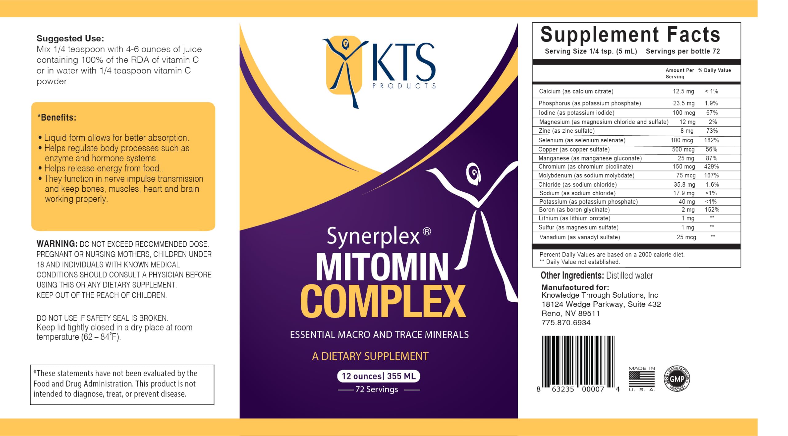 Synerplex MitoMin nutrition essentials highlighting macro and trace minerals.