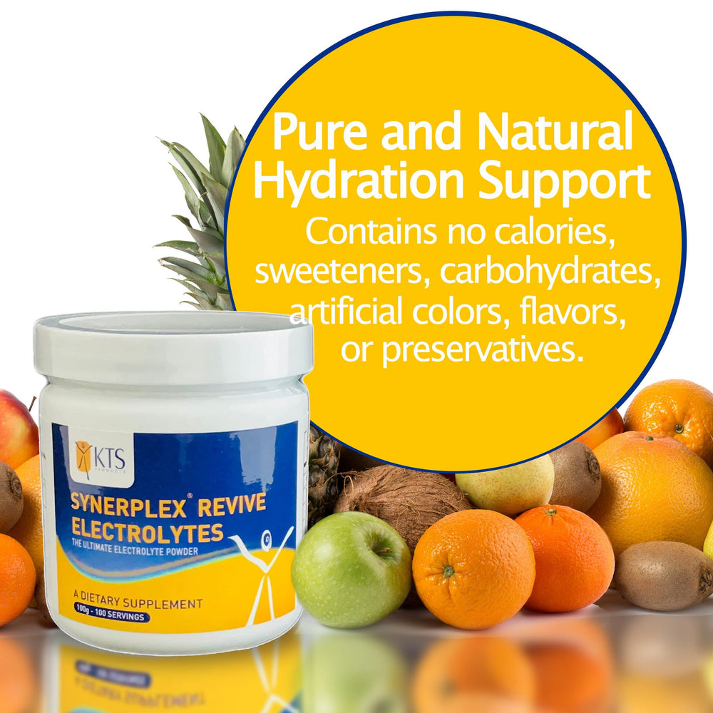 Synerplex Revive electrolyte powder dissolving in water for fast refreshment.