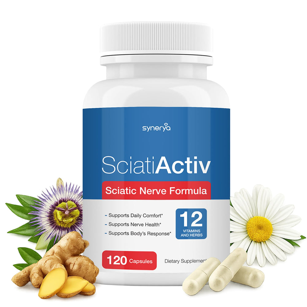 SYNERYA Advanced Sciatic Nerve Support bottle promotes daily mobility with targeted nutrients.