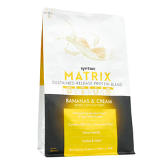Syntrax Matrix banana-cream shake in glass showcasing smooth mixability.