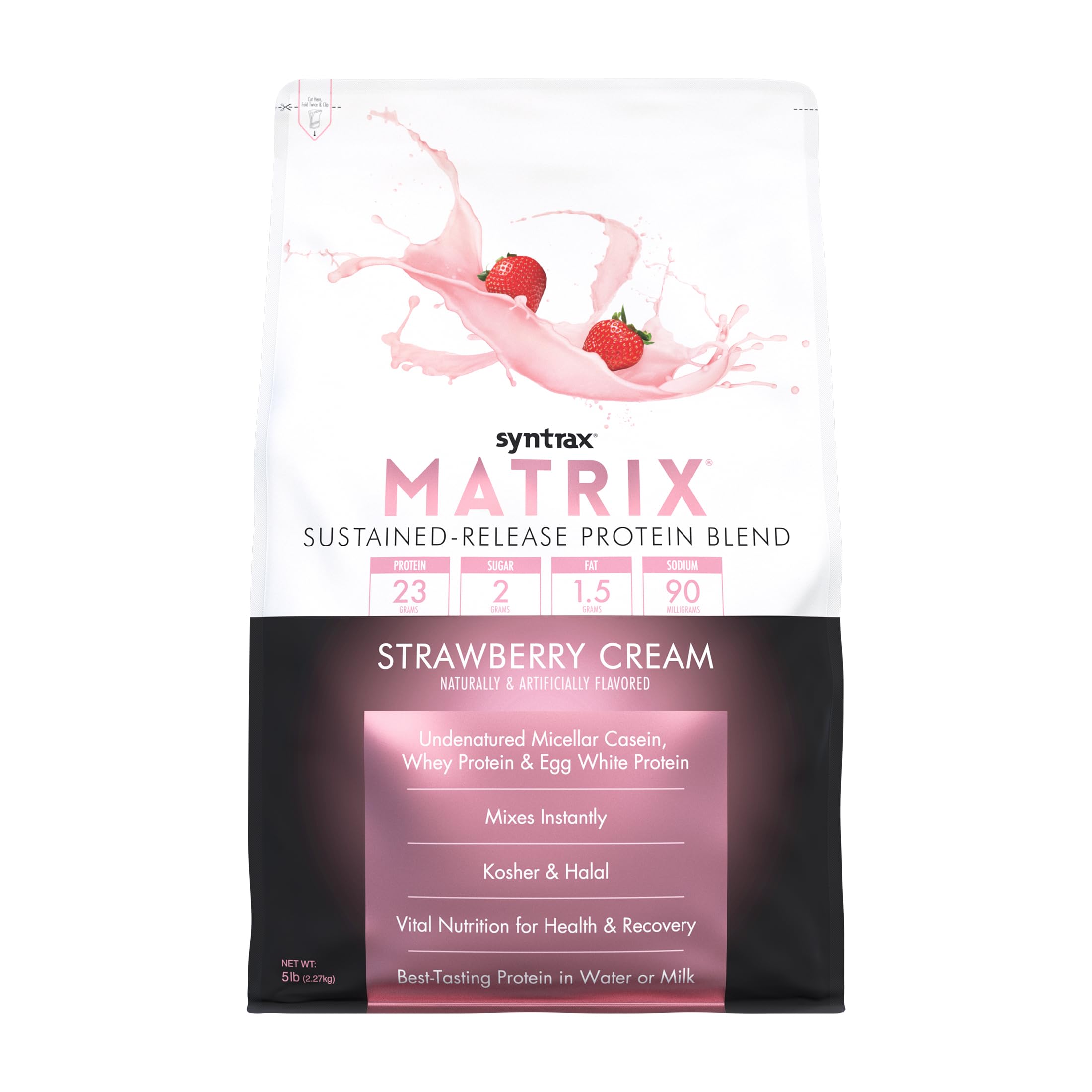 Syntrax Matrix bottle with Strawberry Cream offers steady protein support.
