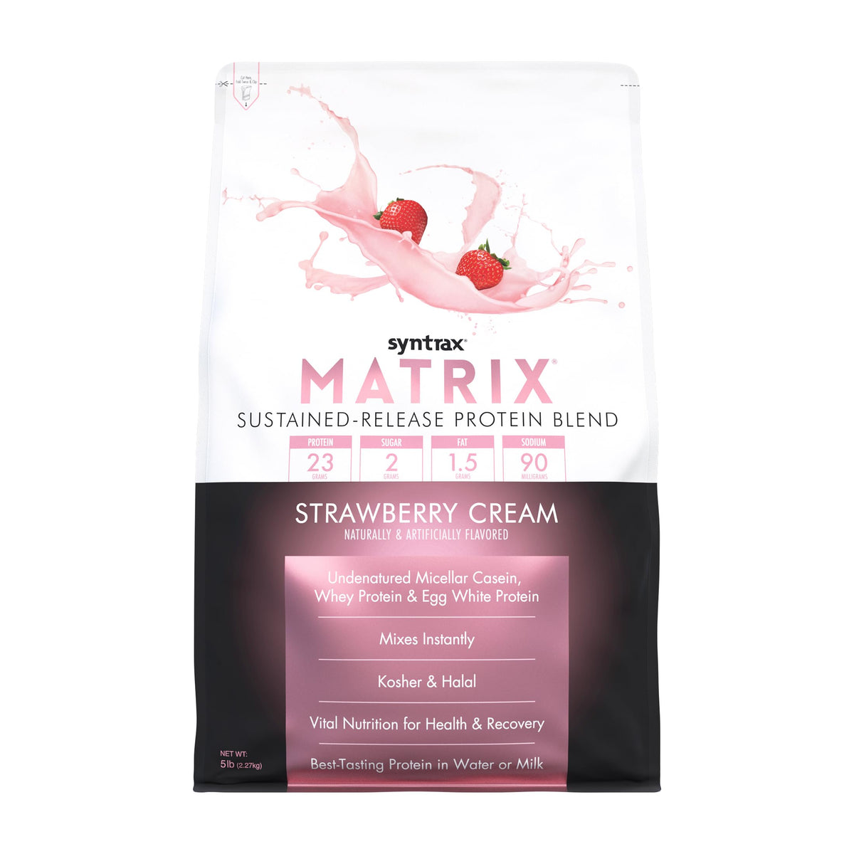 Syntrax Matrix bottle with Strawberry Cream offers steady protein support.
