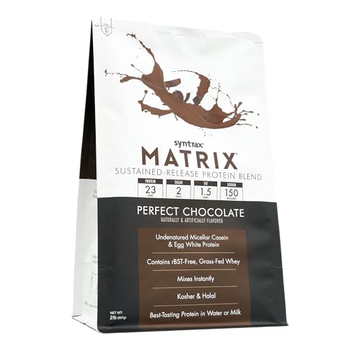 Syntrax Matrix undenatured micellar casein can for smooth texture.