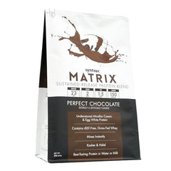 Syntrax Matrix undenatured micellar casein can for smooth texture.