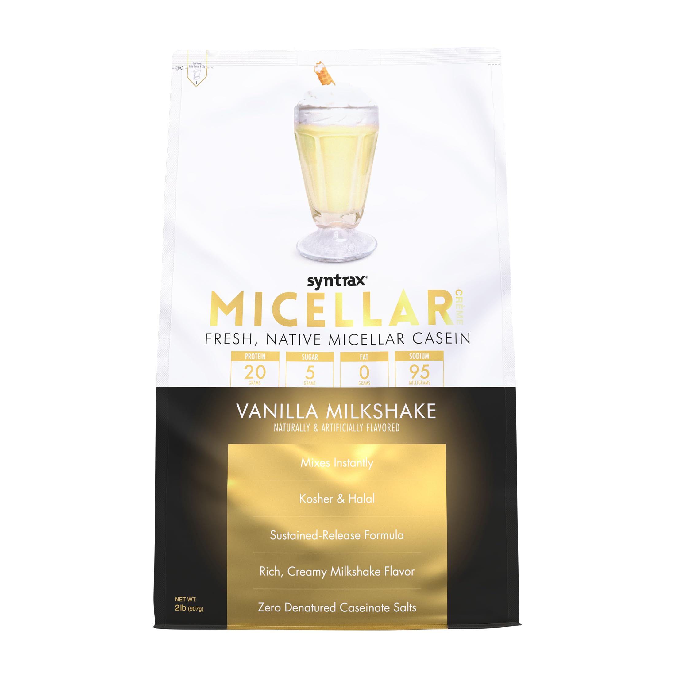 Syntrax Micellar Creme bottle shows native micellar casein for a smooth shake