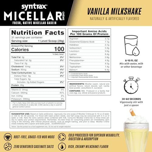 Syntrax Micellar Creme scoop of powder ready to mix for sustained protein