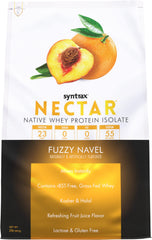 Syntrax Nectar Fuzzy Navel bottle showing a bright, fruity shake ready to drink.