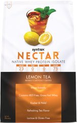 Syntrax Nectar Lemon Tea bottle showing refreshing protein solution for post-workout hydration