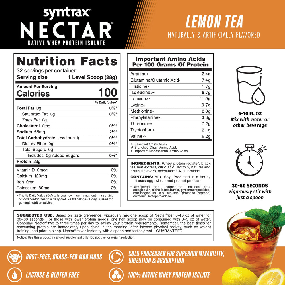 Syntrax Nectar Lemon Tea powder closeup shows smooth texture for easy mixing