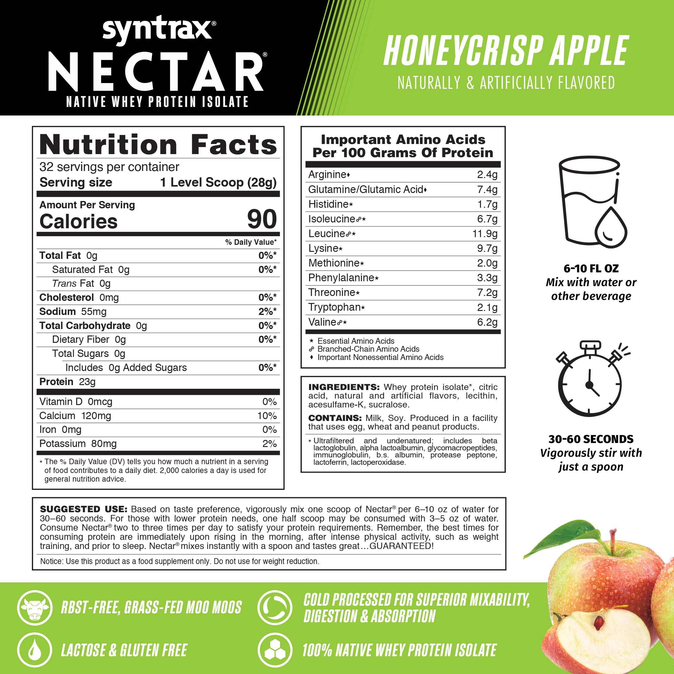 Syntrax Nectar sabor Fuzzy Navel, mezcla fácil para snack proteico rápido.