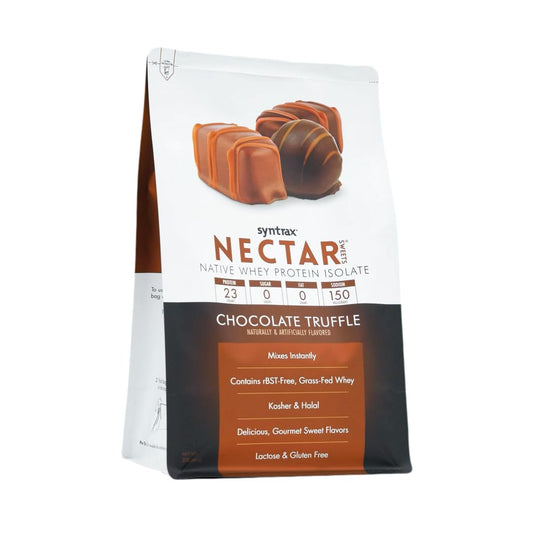 Syntrax Nectar Sweets shake in a glass highlighting gourmet flavor and instant mixability.