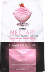 Syntrax Nectar Sweets Strawberry Mousse bottle offers zero-carb protein refreshment after workouts.