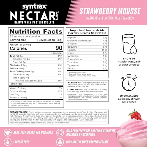 Syntrax Nectar Sweets packaging highlights gourmet strawberry mousse flavor in a gluten-free formula.