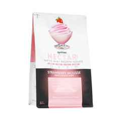 Syntrax Nectar Sweets Scoop showcases instant-mix strawberry mousse protein for quick shakes.