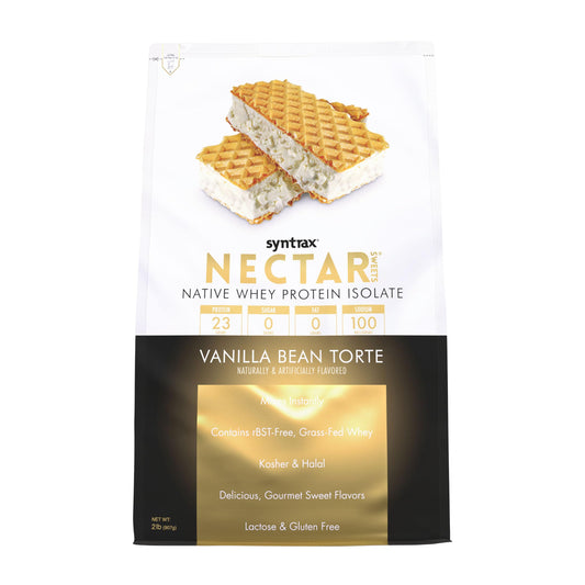 Syntrax Nectar Sweets Vanilla Bean Torte front view showing zero carbs and zero fat.