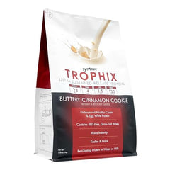 Syntrax Trophix bottle pouring to show easy mix in water or milk after workouts.