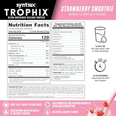 Syntrax Trophix bottle pouring into glass for a smooth shake