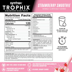 Syntrax Trophix creamy shake in glass, ideal with water or milk