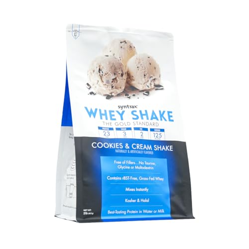 Syntrax Whey Shake Cookies and Cream powder shows real cookie pieces.