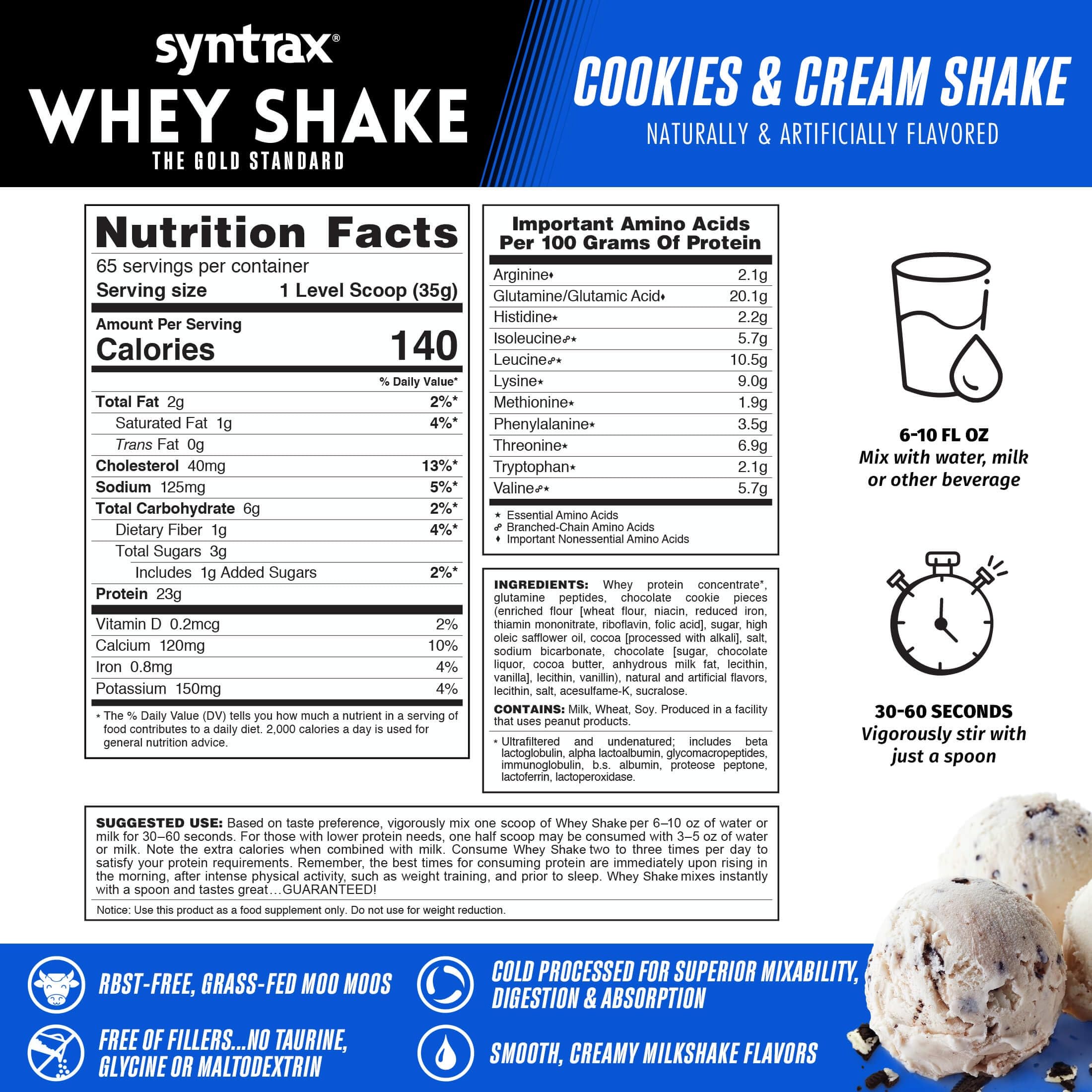 Syntrax Whey Shake glass with shake shows creamy texture in real life