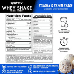 Syntrax Whey Shake glass with shake shows creamy texture in real life
