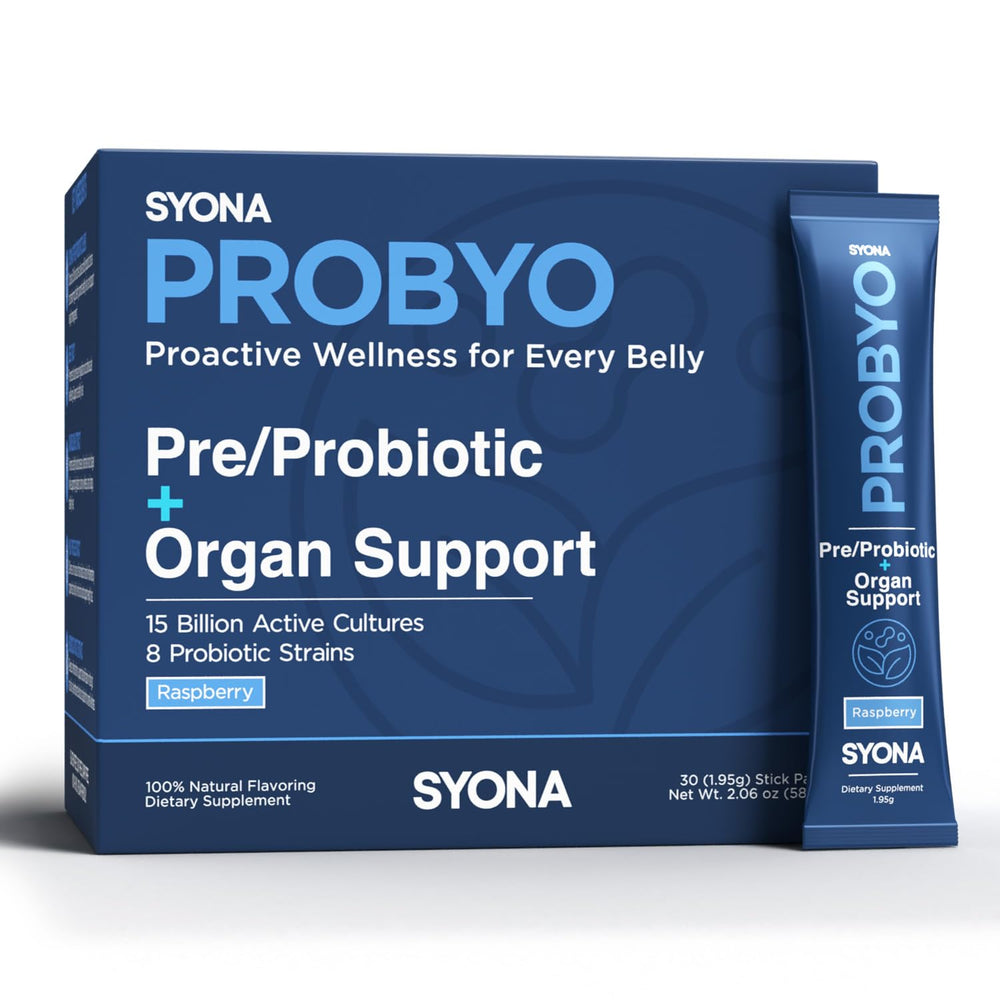 SYONA PROBYO bottle pouring for on-the-go digestive balance.