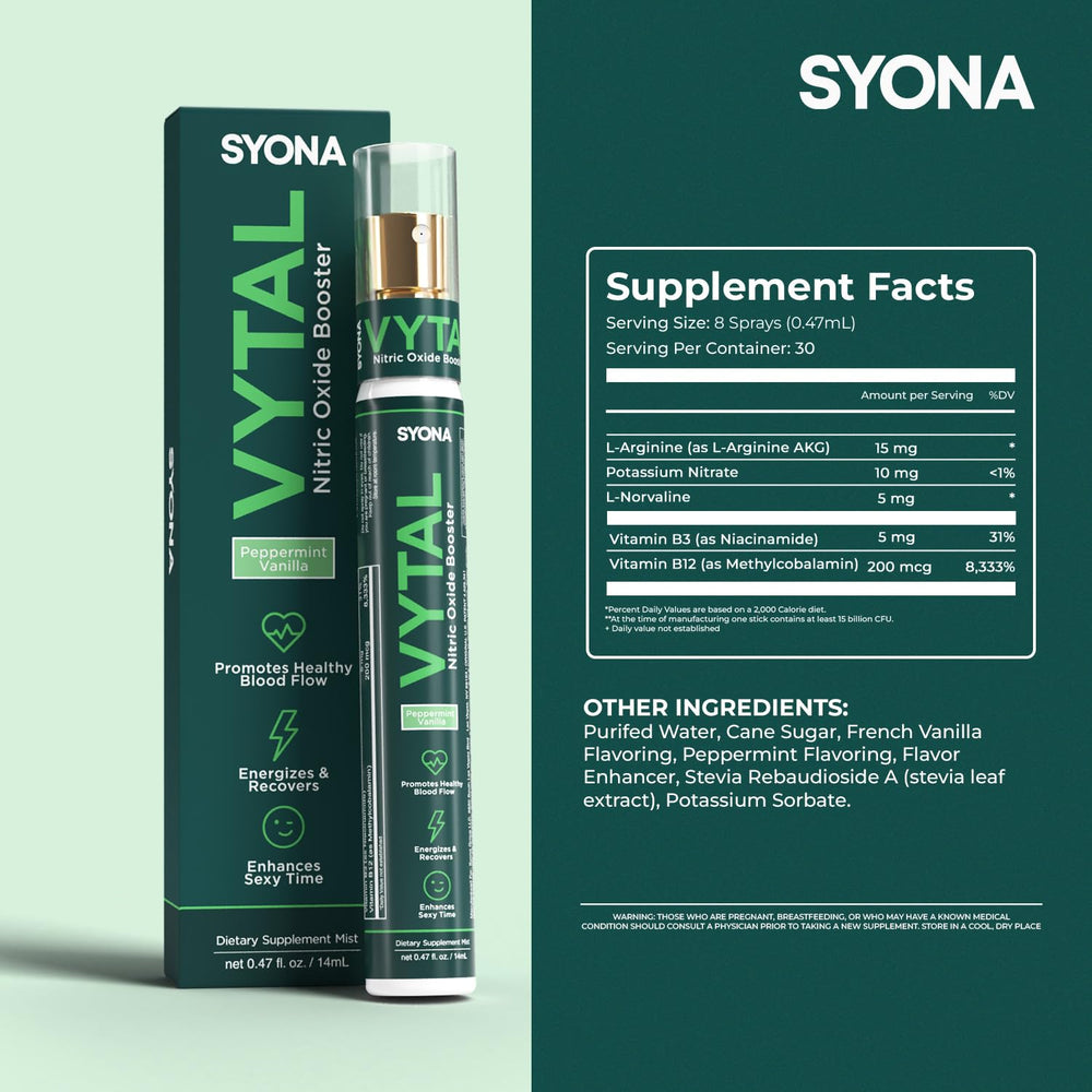 SYONA VYTAL bottle back view showing label and ingredients.