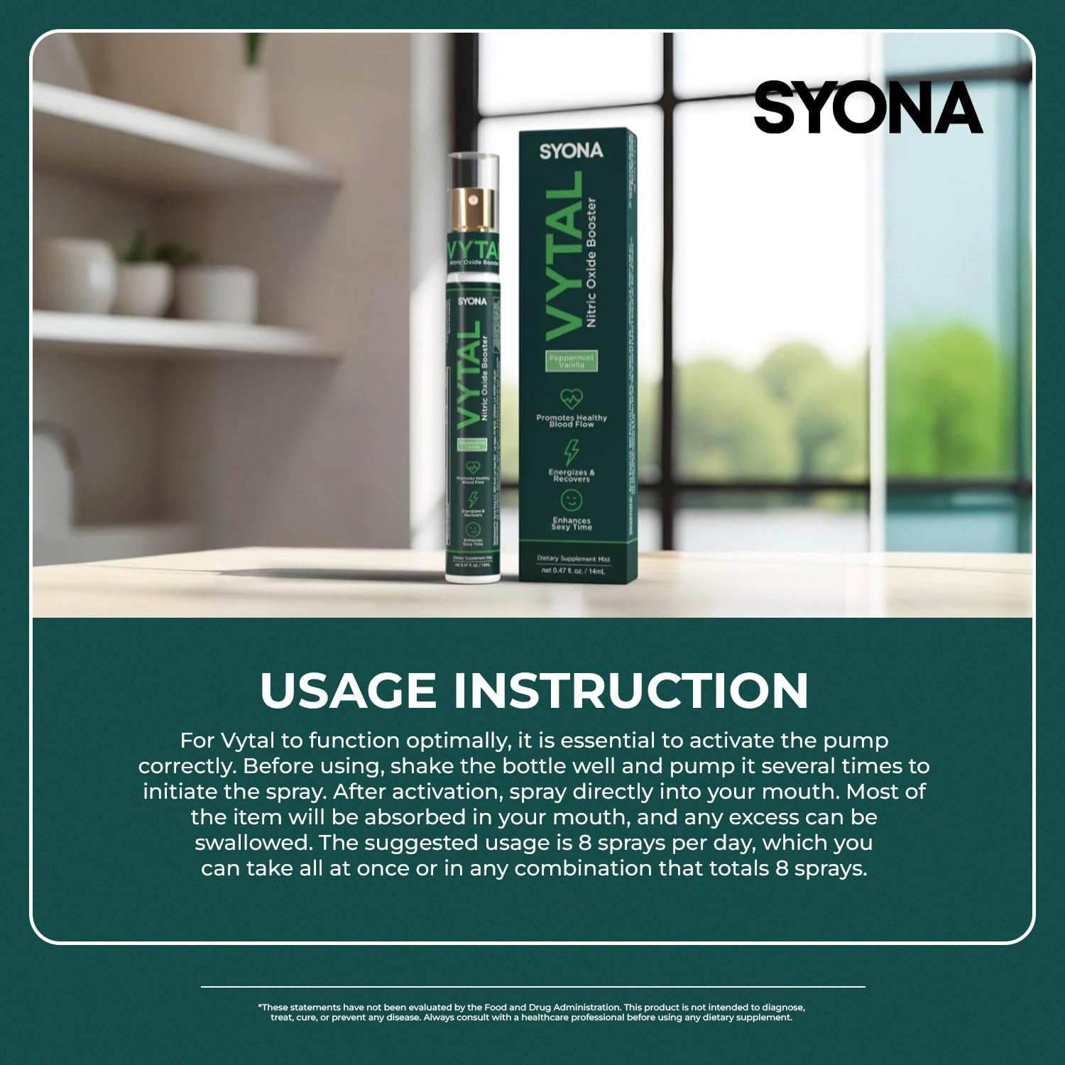 SYONA VYTAL usage shot showing spray application before a run.