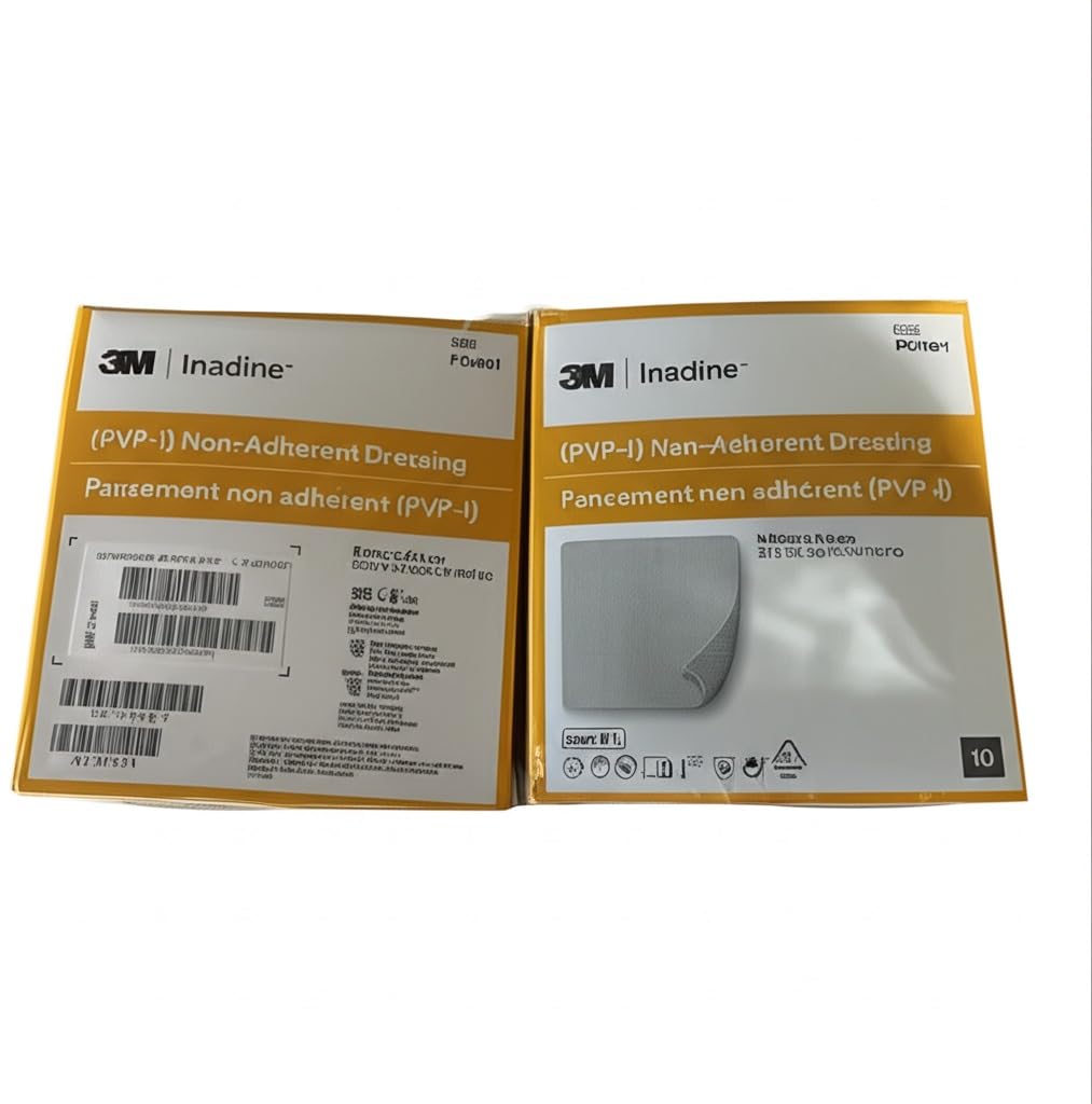 Packaging image of Systagenix Inadine iodine non-adherent dressing for wound care.