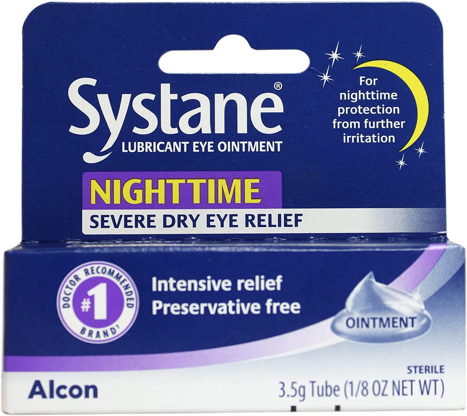 Close-up of Systane Nightime Eye Ointment for soothing, long-lasting moisture overnight.