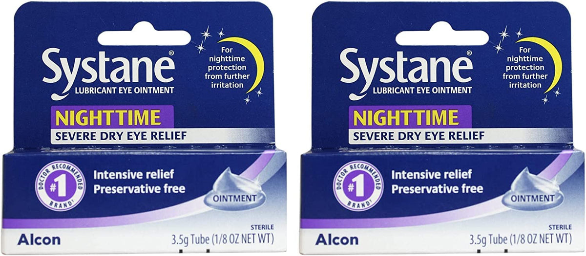 Systane Nightime Eye Ointment tube ready for overnight relief and moisture seal.