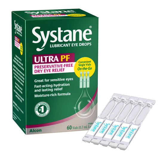 Systane Ultra eye drops bottle offering extended moisture for dry eye relief.