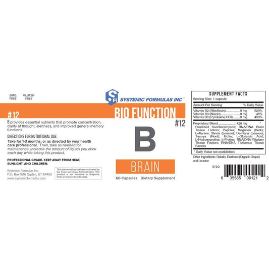 Systemic Formulas B - Brain capsules on label emphasize memory support.
