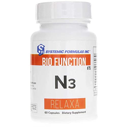 Close-up of Systemic Formulas Bio Function N3 Relaxa capsules for nervine daily use.