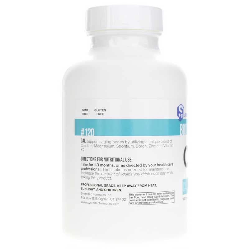 Systemic Formulas CAL dosage panel indicating comprehensive calcium supports