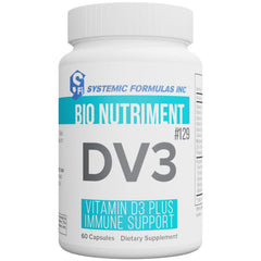 Systemic Formulas DV3 bottle and label highlighting immune support potential.
