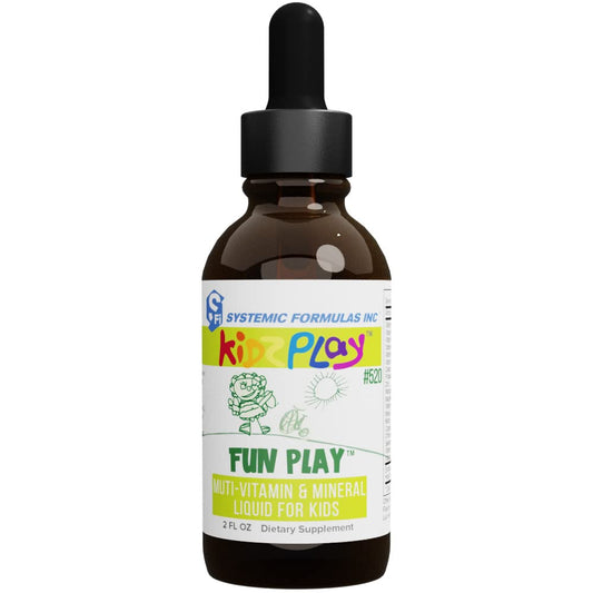 Systemic Formulas Fun Play Kidz Play bottle with 2 oz liquid for kids' daily wellness.