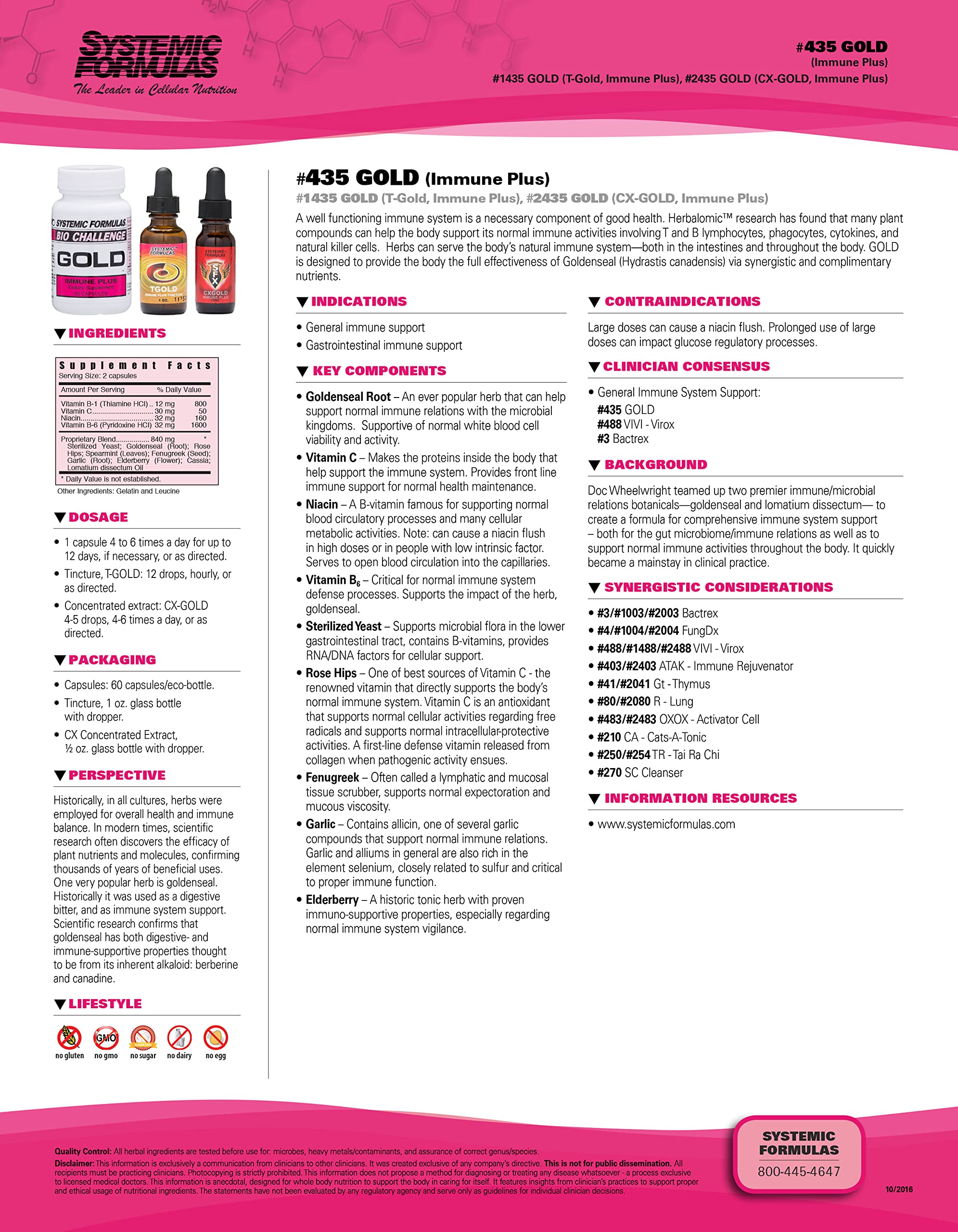 Systemic Formulas Gold Immune Plus bottle back with usage notes