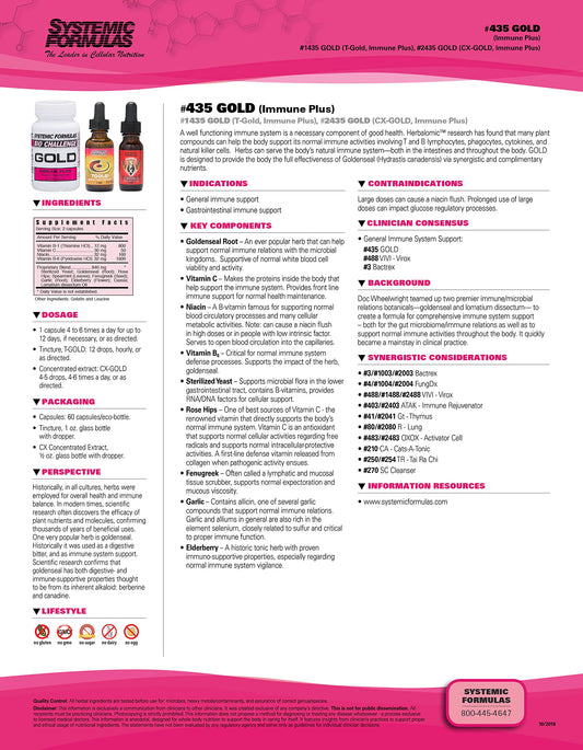Systemic Formulas Gold Immune Plus bottle back with usage notes